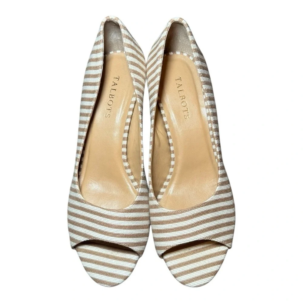 TALBOTS Royce Striped Wedge Peep Toe Sandal 9